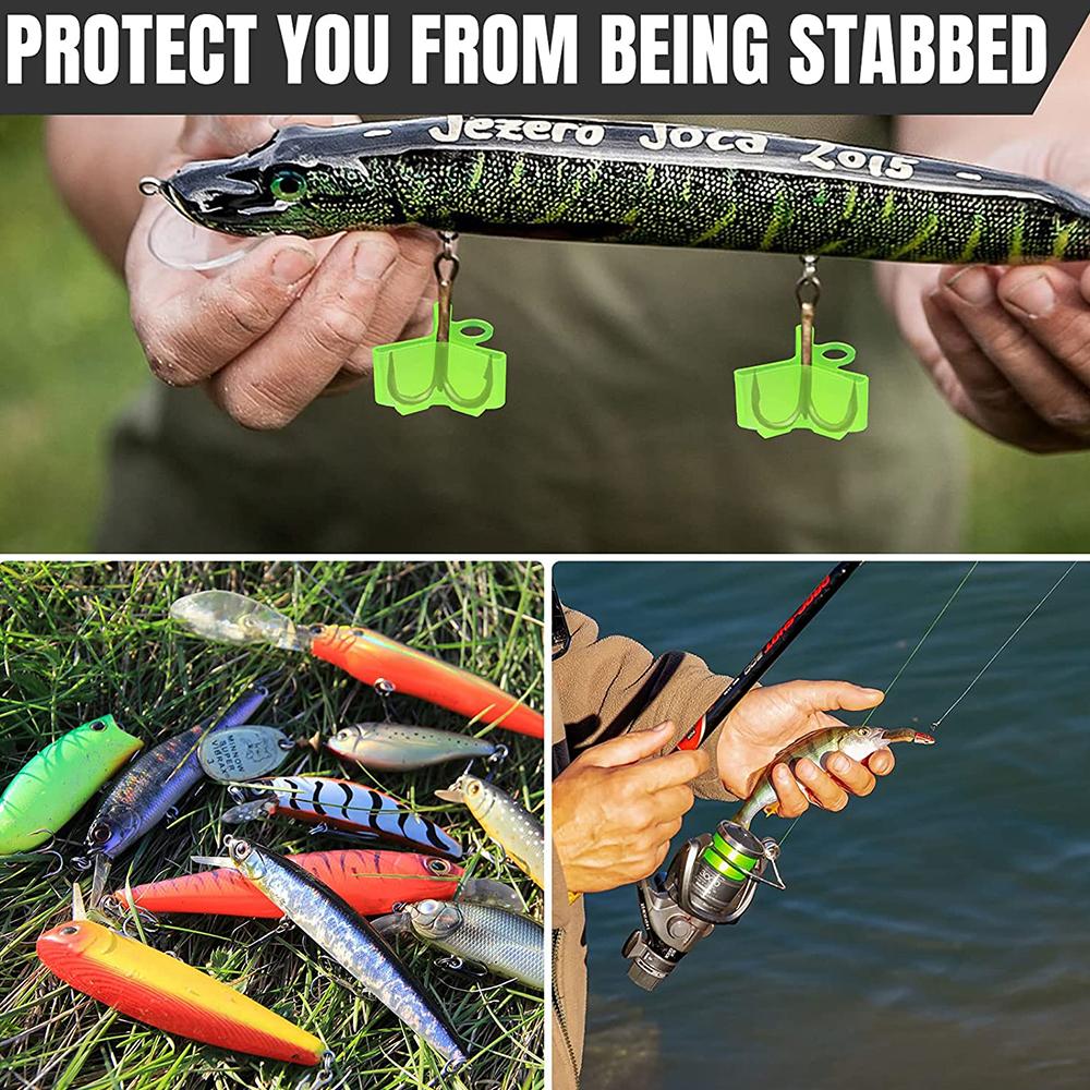 100 Pcs Fishing Hook Bonnets Treble Hook Safety Holder Covers, 5 Sizes, Green