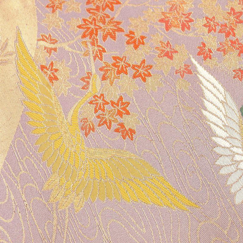 Used Fukuro Obi, Fukuro Obi, Formal, Pure Silk, Six Patterns, Pink, Crane, Auspicious Pattern, Toyama, Celebration, Length 435 cm, Width 31 cm,
