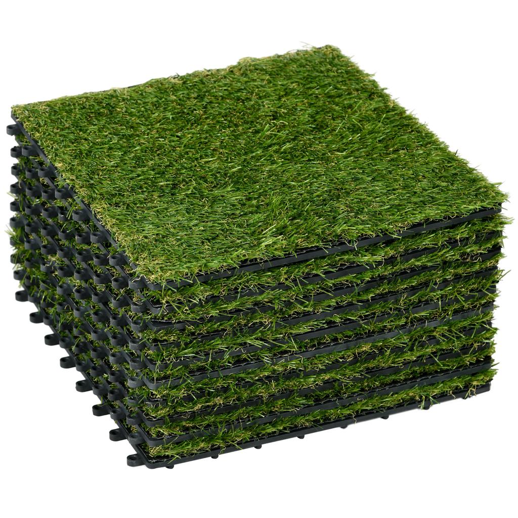 10 Piece Artificial Grass Set Weatherproof Turf Tiles 25mm Pile Height Outdoor Carpet For Garden Balcony And Patio 30 X