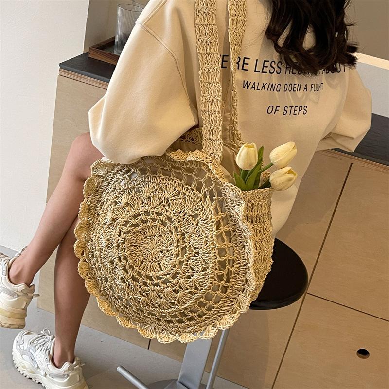 Летняя модная женская сумка на плечо большой емкости для пляжного отдыха из соломы
