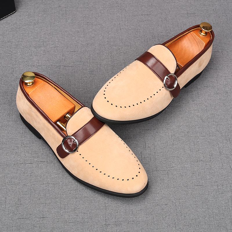 Fashion Fashion New Men Suede Leather Wedding Dress Shoes Male Casual Flats Monk Strap Loafers Homecoming Prom Zapatillas Hombre
