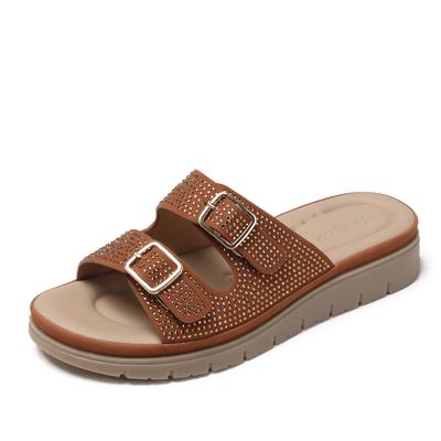 Модные тапочки на толстой подошве для женщин, летние повседневные шлепанцы с бриллиантами для путешествий и отдыха на пляже