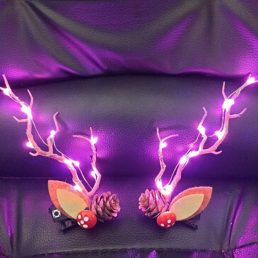 Со светодиодной подсветкой светодиодная рождественская повязка на голову с оленьими рогами светящаяся заколка для волос женская