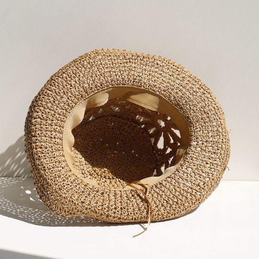 Simple Design Hand-woven Straw Hat Flower Handmade Flower Bucket Hat Panama Straw Hat Beach