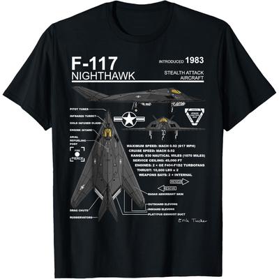 F117 Nighthawk Stealth Fighter Schematic Graphic Tee Men Casual Pure Cotton Tshirt