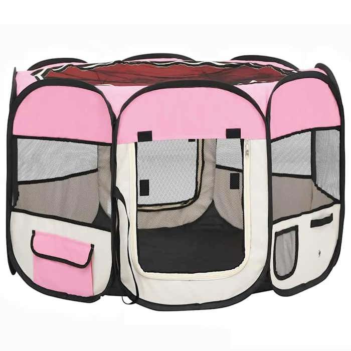 VidaXL Parc Pliable pour Chien avec Sac de Transport Rose 90x90x58 cm Enclos 171009