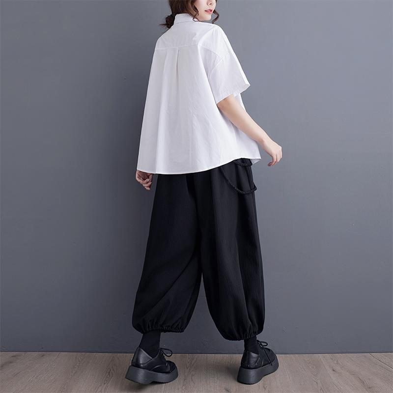 DIMANAF 2025 Plus Size New Summer Style Blouse Vintage Design Short Sleeve Colorful Casual Shirt Women Loose Shirt Geometric Print Shirt