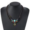 Butterfly-shaped Wooden Beaded Double-layer Necklace, Women's Retro-style Woven Rope Collarbone Chain