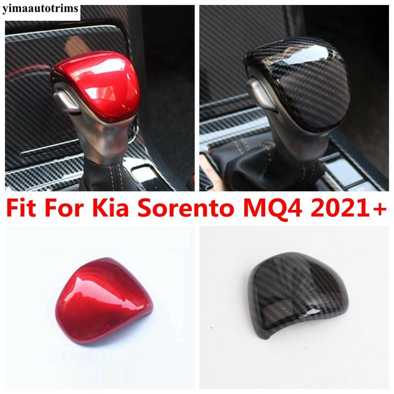 Car Gear Lever Head Shift Knob Decor Cover Trim For Kia Sorento MQ4 ABS Carbon Fiber / Red Interior Accessories