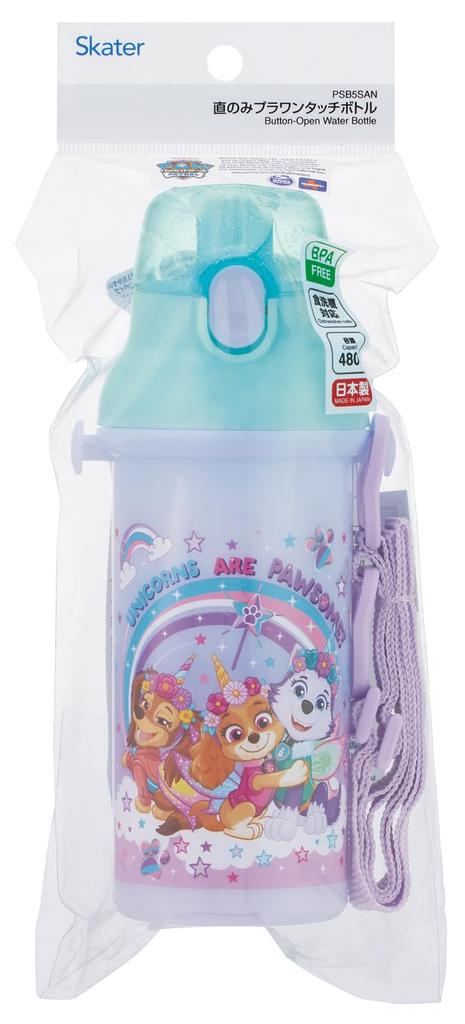 Skater Direct Drinking Water Dishwasher Made In Paw Patrol Unicorn Children's Bottle, Plastic, 480ml, One-Push Open/Close, Safe, Japan, Design,