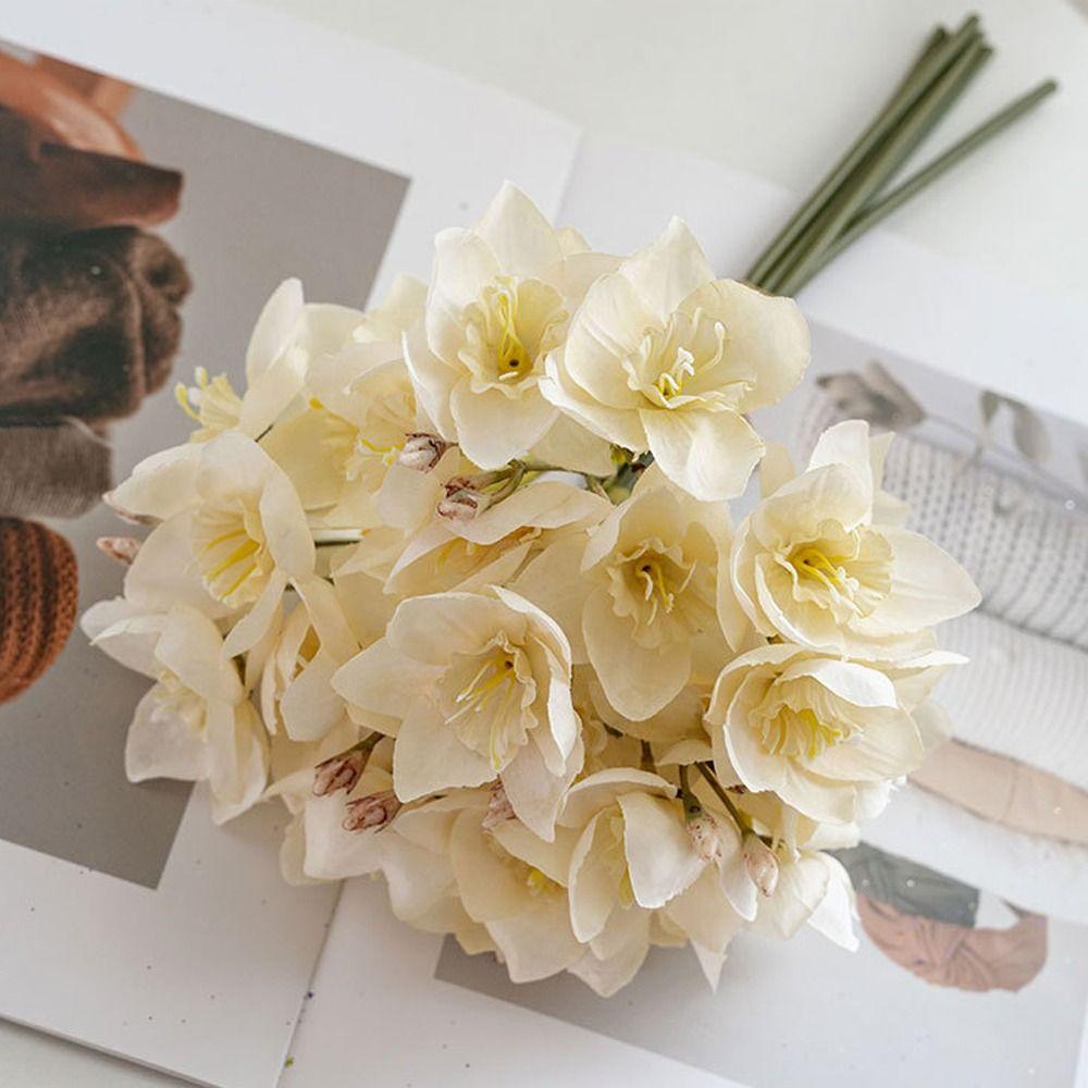 Elegant Artificial Narcissus Bouquet Luxury Fake Flower Silk Narcissus Flower Outdoor Garden Decor
