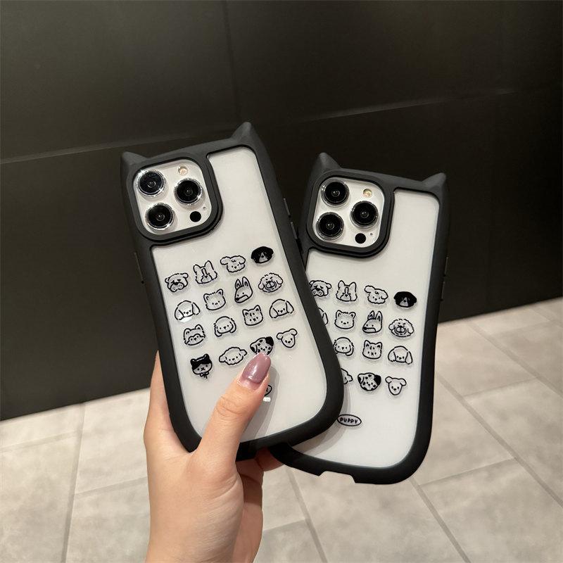 Cartoon 3d Cat Ears Small Animal Head Doodle Case for iPhone 15 Pro Max 14 Plus 13 12 Pro 11 All-inclusive Fall Protection Cover