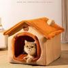 Detachable Cat Cave Bed - Winter Warm Pet House for Cats & Small Dogs, Soft Polyester Cave Nest with Removable Washable Cover