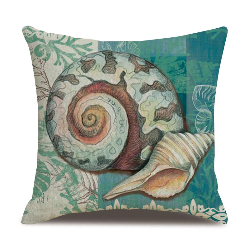 Linen Pillowcase Hand-painted Marine Cotton Linen Coral Seahorse Starfish Octopus Home Soft Furnishing Cushion Cover