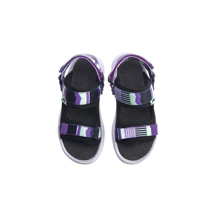 Li Ning легкие удобные двухсторонние плоские спортивные сандалии с одним ремешком детские сандалии черные фиолетовые YKUQ016-9