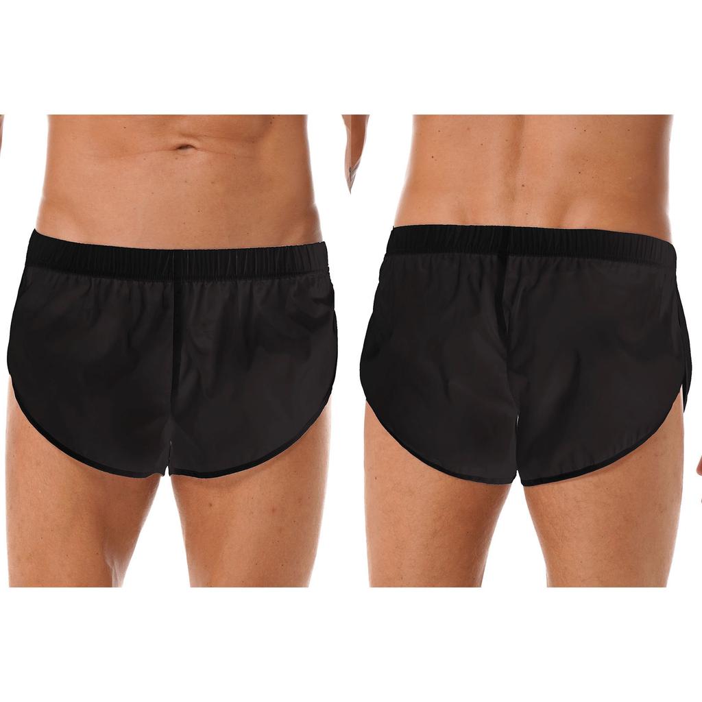 Mens Shorts Semi See-Through Sides Split Elastic Waistband Boxer Shorts Beach Shorts Swimsuits