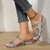 2024 Тренд Лето Элегантная Мода Женщин Повседневные Плотные Босоножки Пляжные Туфли С Открытым Носком Стразы Туфли На Среднем Каблуке Синие Тапочки