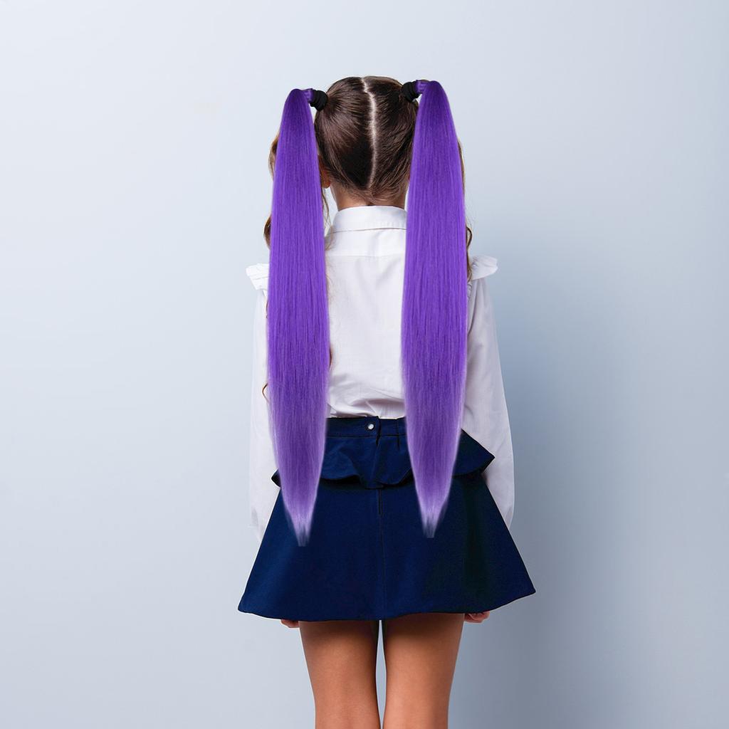 2 шт. Красочный синтетический накладной хвост Цветной хвост Прямой хвост с резинкой для волос Темно-фиолетовый Аксессуары для волос для женщин