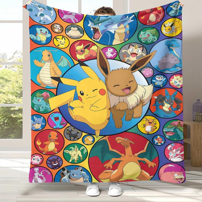 Kawaii Pokemon Pikachu Cartoon Flannel Blanket,Ultra Soft Warm Plush Throw for Home Bedroom Bed Sofa Cover Office Camping gift