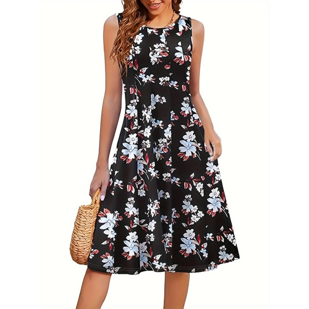 GMXIA Модное элегантное многоцветное принтованное женское платье-топ с круглым вырезом и цифровой печатью