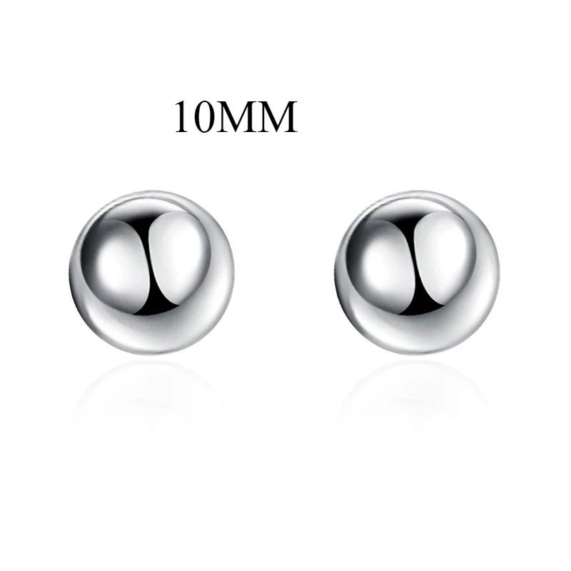 Cute 925 Silver 8/10/12mm Round Smooth Solid Bead Ball Stud Earrings For Women Wedding Engagement Party Jewelry