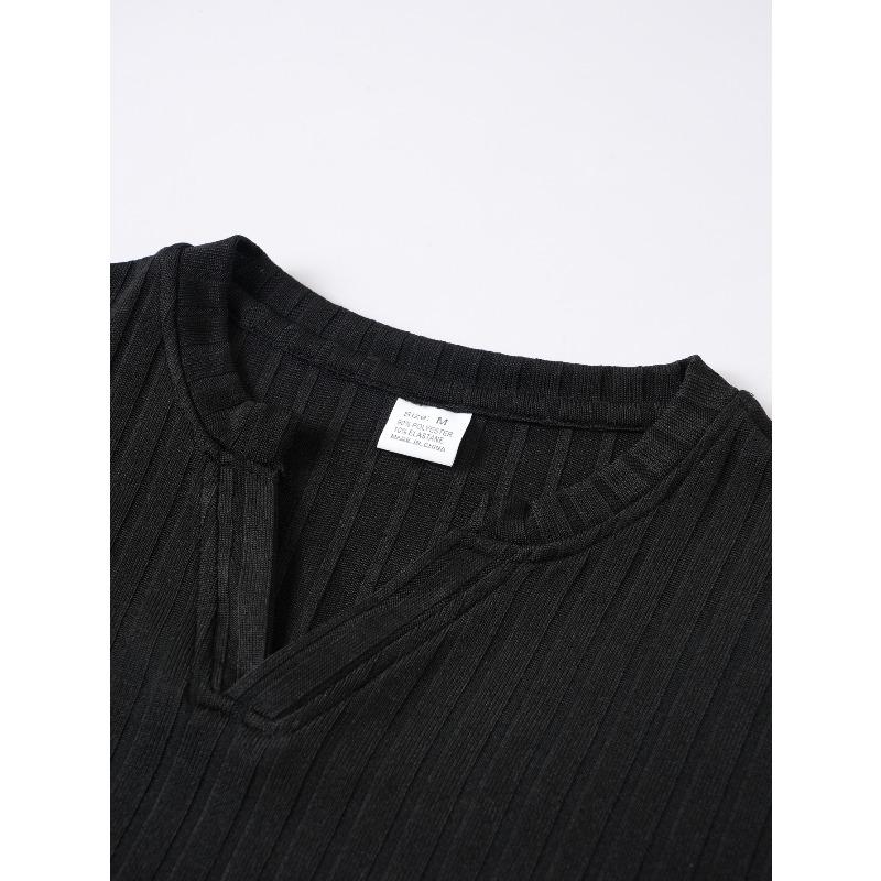 Men's Stretch Ribbed V-Neck Short Sleeve T-Shirt.