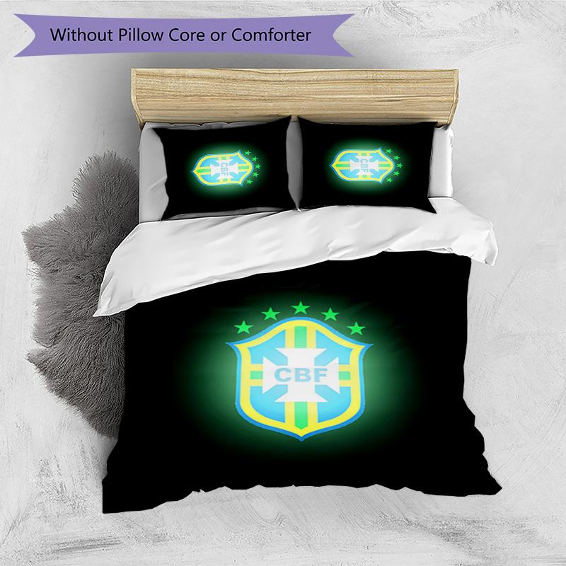 Brazil national football team Pattern Printed 3PCS Bedding Set Soft Skin-Friendly Washable Duvet Cover & Pillowcases Set All Season Bedroom