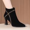 Элегантные ботильоны на среднем каблуке с острым носком из черной замши, осенне-зимние ботильоны до щиколотки для женщин Y2k, женская короткая обувь по акции