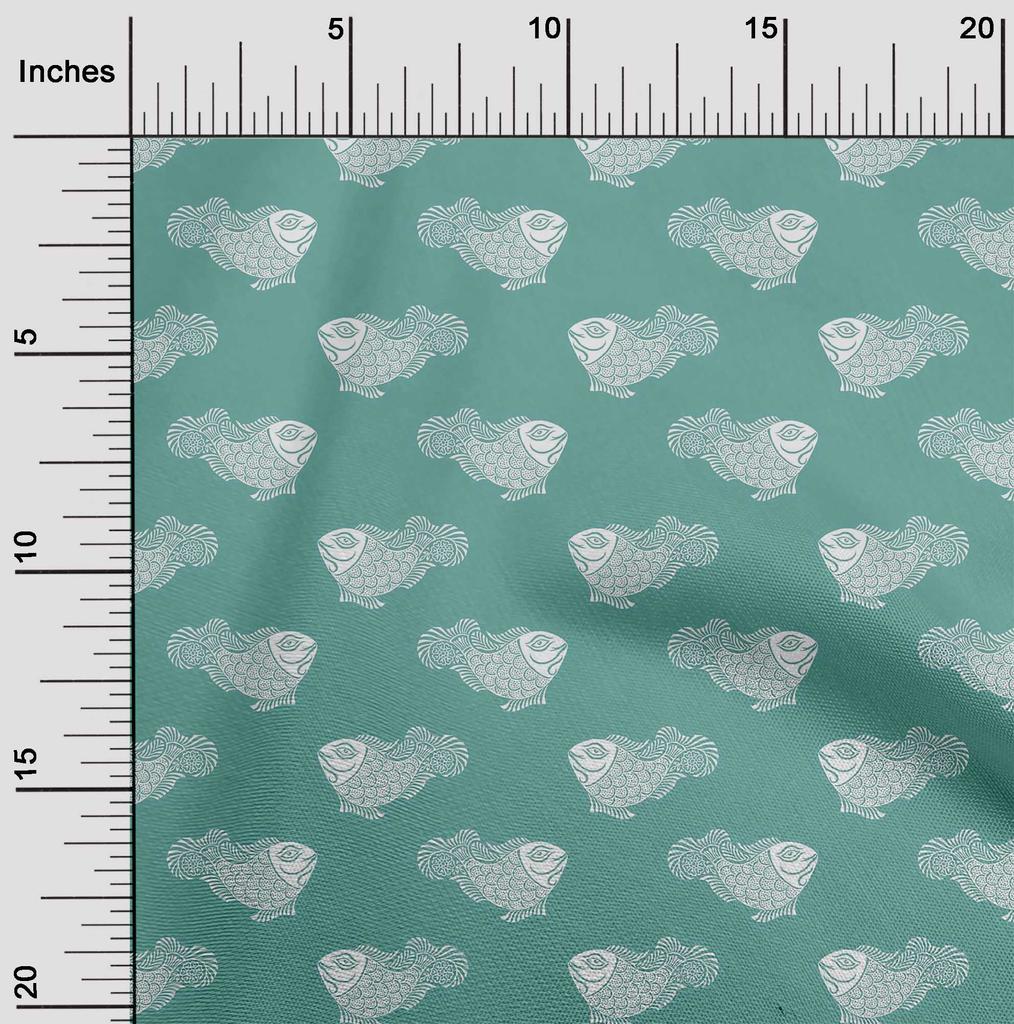 oneOone Cotton Flex Fabric Fish Block Decor Fabric Printed BTY 40 Inch Wide