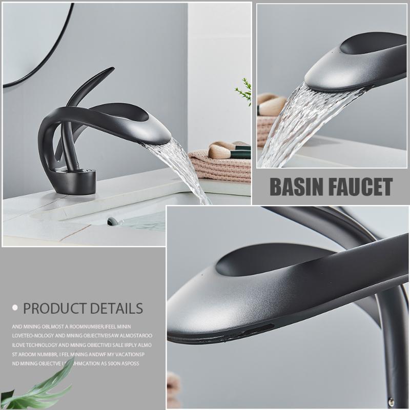 Bathroom Basin Faucet Luxury Grey Bathroom Brass Single Handle Waterfall Mixer Tap Modern Style Hot and Cold Water Sink Mixer Faucet