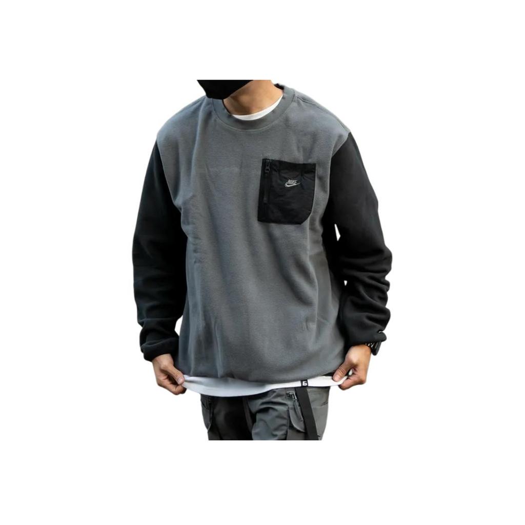 Nike Спортивная флисовая толстовка с принтом логотипа и мужскими топами с передним карманом серого цвета FD2376-068