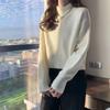 Autumn and Winter Pullover Sweater Short Half High Collar Loose Versatile Sweater Solid Pullover Bottomed Sweater Female Tops