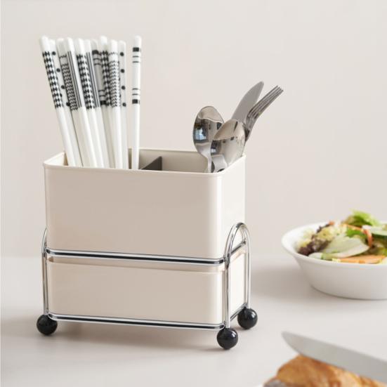 Yousheng Kitchen Utensil Holder for Countertop Plastic Spoon Chopsticks Fork Drain Rack Multifunctional Cutlery Storage Compartment Box