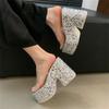 Summer PVC Transparen Sequin Cloth Platform Open Toe Women's Slippers Designer Square High Heels Shoes Zapatos De Mujer
