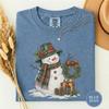 Watercolour Christmas Snowman Plaid Tee, Cozy Snowman Holiday Shirt, Plaid Hat Snowman Graphic, Festive Snowman Tee, Xmas Gift for Her