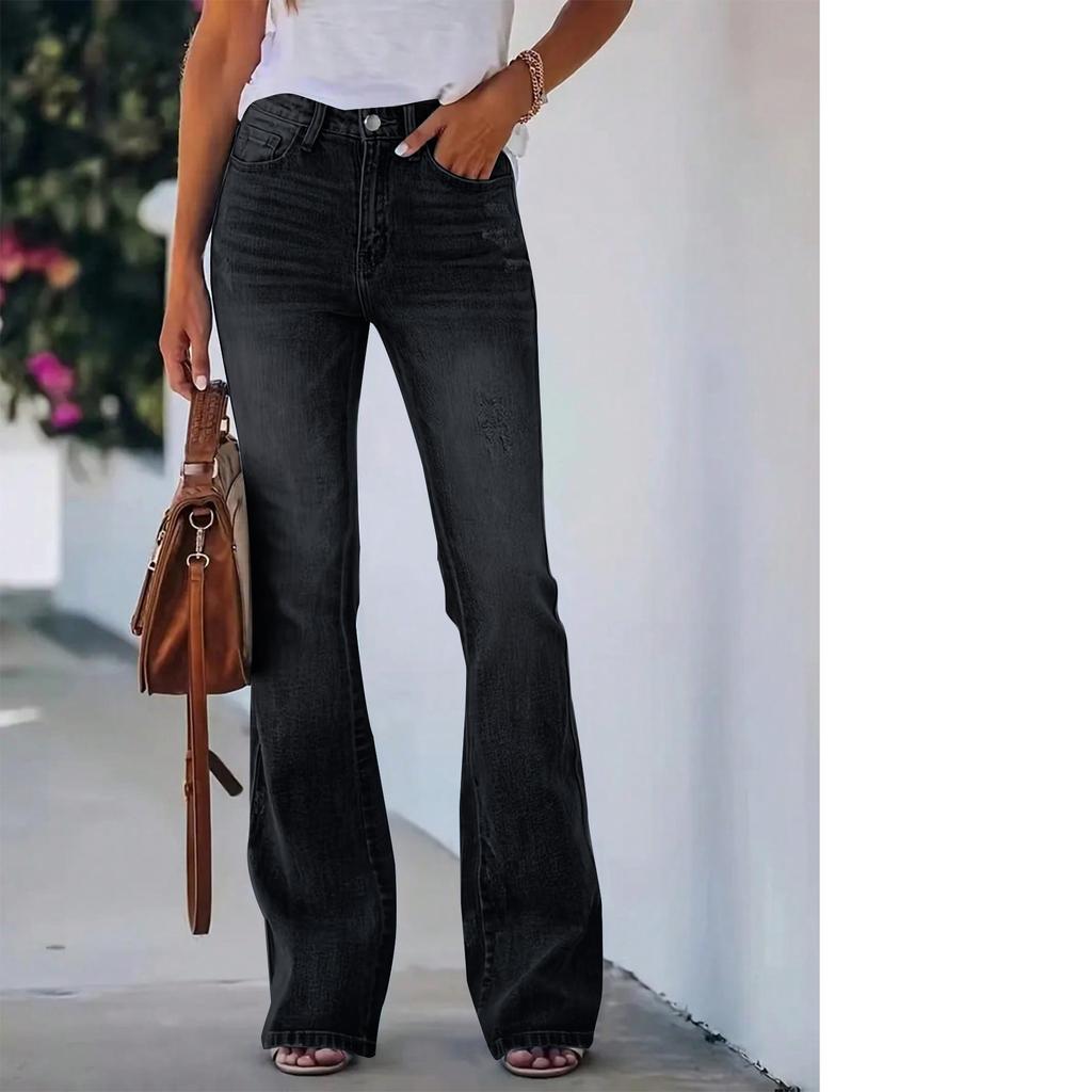 Four Seasons High-waisted Jeans Flared Pants Stretch Jeans Women's Stretch Trousers