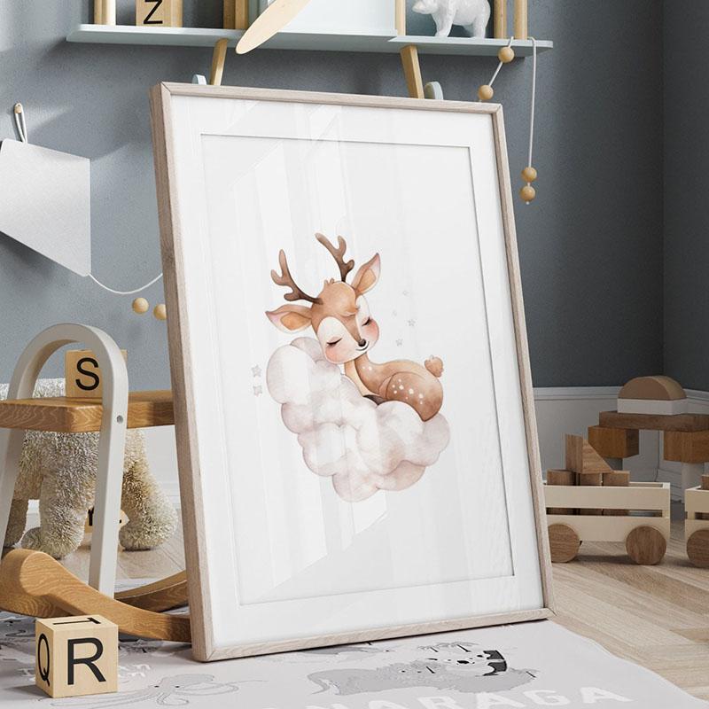 Милый Лис Олень Сова Кролик Медведь Облако Спящий Настенное Искусство Холст Живопись Скандинавские Постеры Принты Картинки Декор Комнаты Мальчика