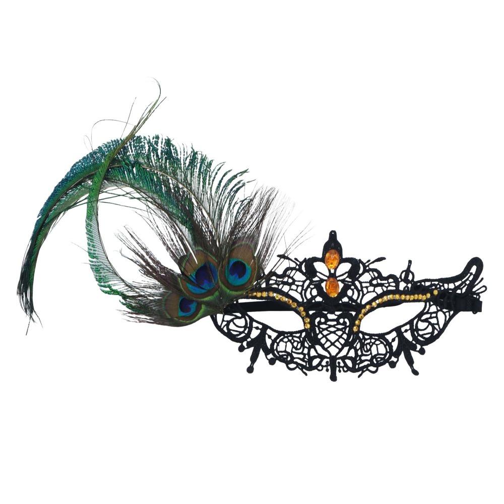 Elegant Half Face Mask Feather Accent Phantom Mask Peacock Feather Mask Costume Party