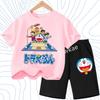 2026 Summer Clothes Birthday Gift Doraemon Children T-shirt Set Cute Cartoon Tees Boy Girl Short Sleeves Shorts 2pcs Set Kid Top