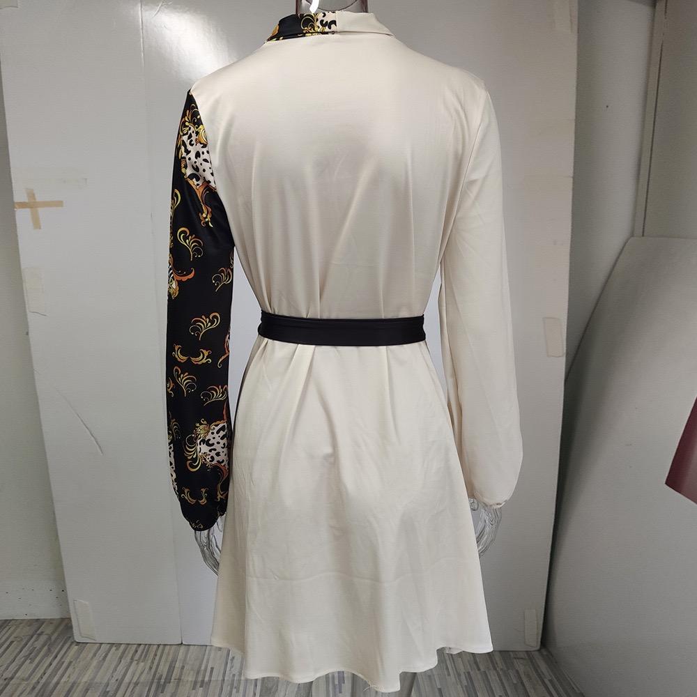 LaAe Up Принт Мини-платье Женская Мода V-образный вырез Длинный рукав Платья для женщин Офисное Элегантное А-силуэтное Платье Красное