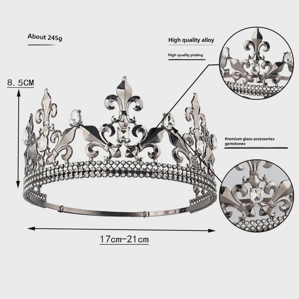Корона из королевских черных страз: Регулируемый готический барочный головной убор для мужчин и детей