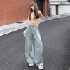 Autumn style old loose retro trousers denim women's American high street wide-leg trousers high waist drape trousers