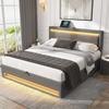 Upholstered Bed Large Storage Space LED Lighting Stable Frame Sturdy Construction with USB Ports Modern Wood Slatted Frame Upholstered Bed