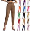 Women's Solid Color Casual Pants Micro-elastic Slim-fit Belt Embellished Straight-leg Suit Nine-point Pants