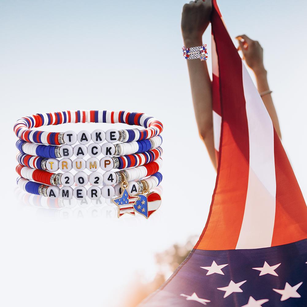 5 шт. Браслет Трамп 2024 года, эластичный браслет Трампа 2024 года, красный, белый, синий, поддерживающий браслет Трампа, ювелирные изделия ручной работы для женщин