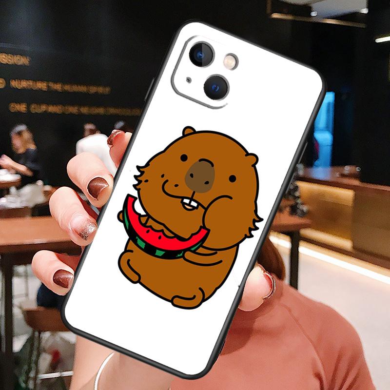 Cute Cartoon Capybara Phone Case For iPhone 16 Pro Max 14 13 12 11 15 Pro Max Plus 12 13 Mini XR 16e Funda Cover