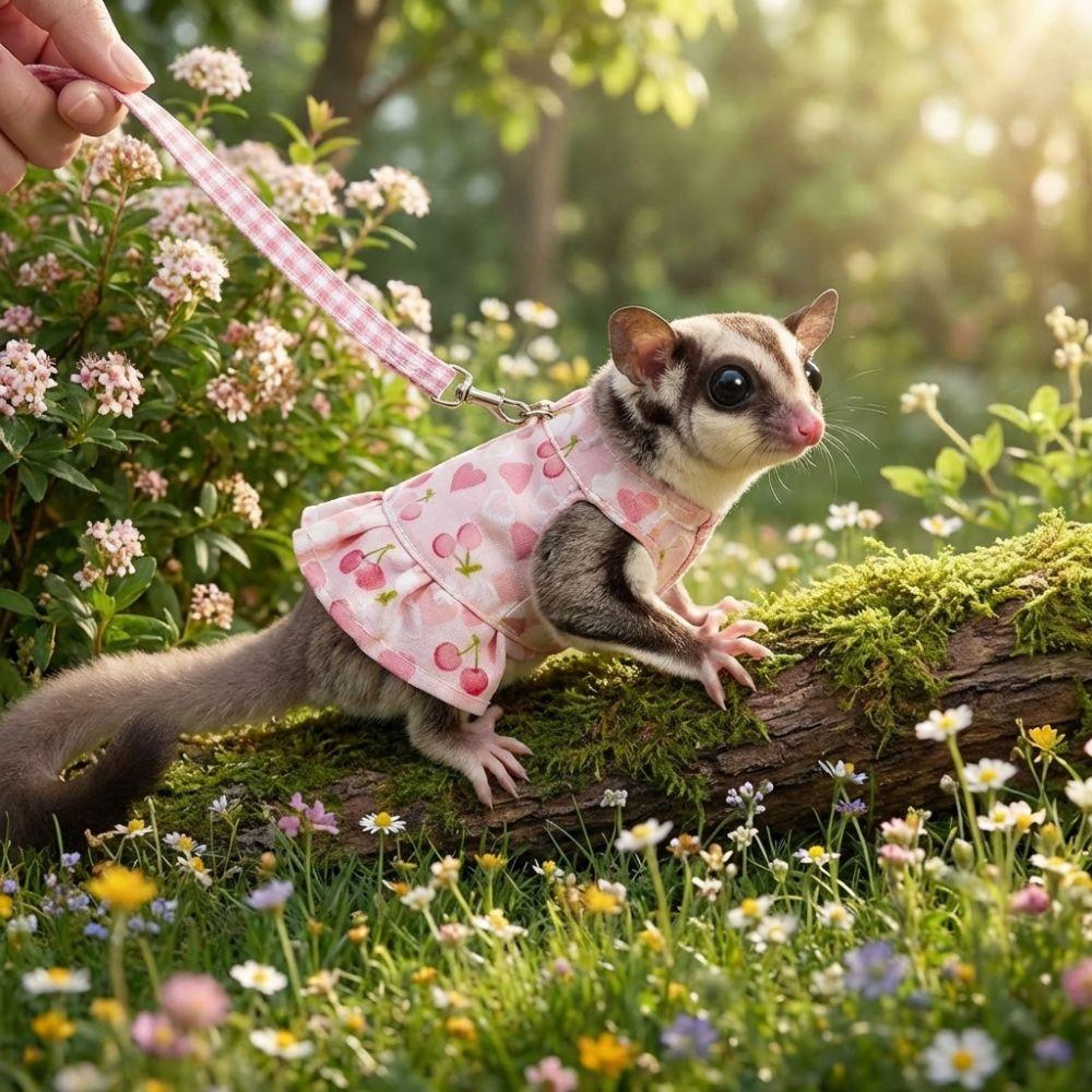Adjustable Ferret Harness Skirt Breathable Escape-Proof Guinea Pig Chest Strap with Strap Straps Flower Pattern Hamster Vest