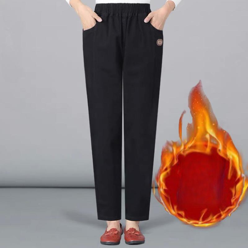 Женские осенне-зимние брюки больших размеров с подкладкой, утолщенные, однотонные, с высокой талией, свободные, теплые, удобные, спортивные брюки