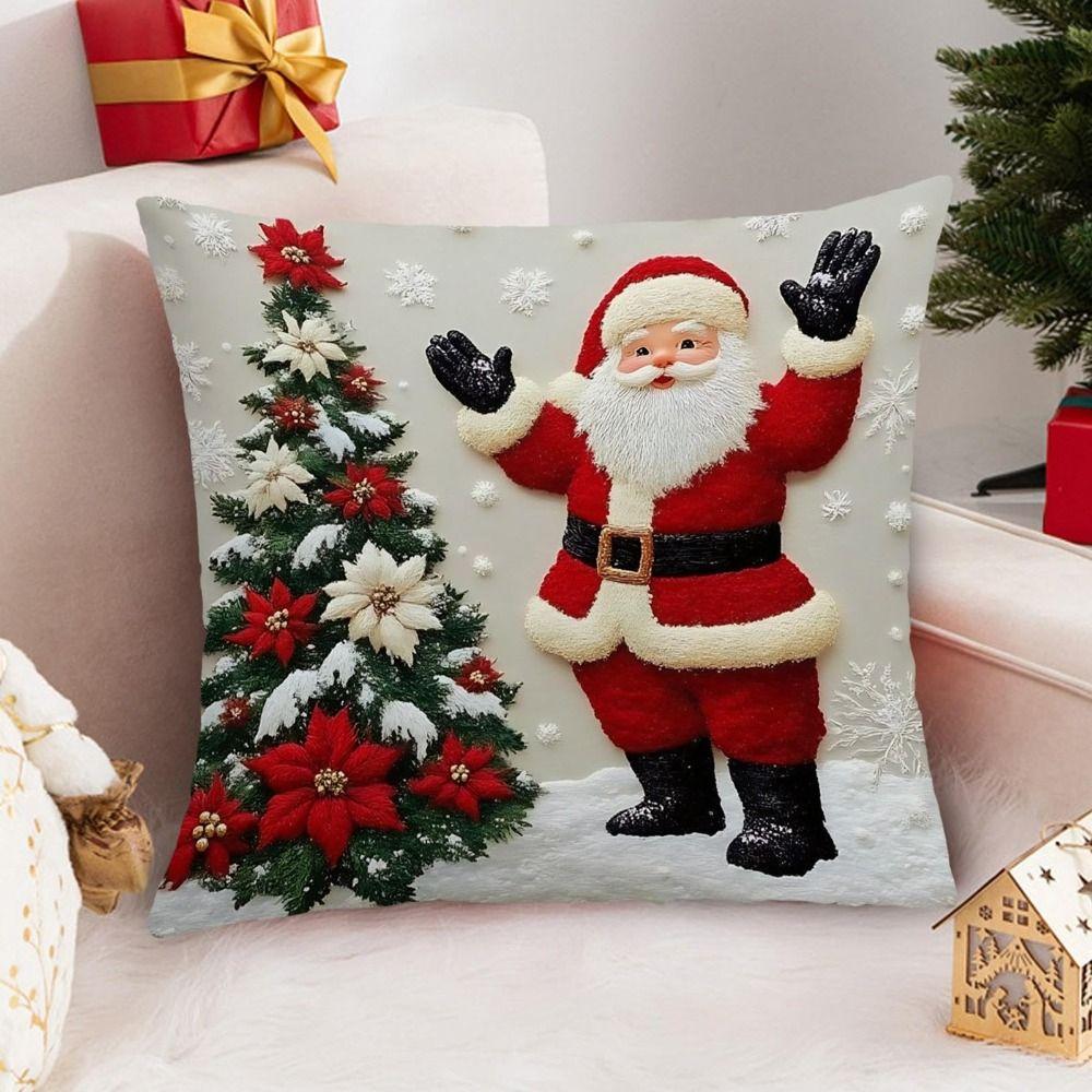Linen Throw Cushion Cover Elk Santa Claus Snowman Xmas Tree Pillow Case  Living Room