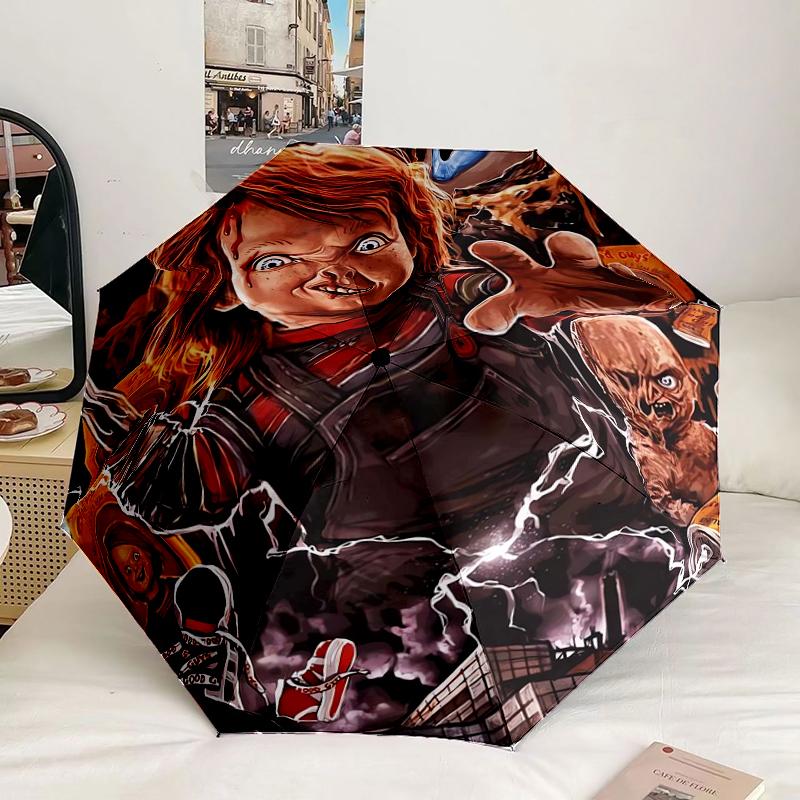 Хэллоуинский зонт от Chucky, 8 спиц, для путешествий, кемпинга, повседневного использования, легкий, портативный, незаменим для каждой семьи, подарок на праздники